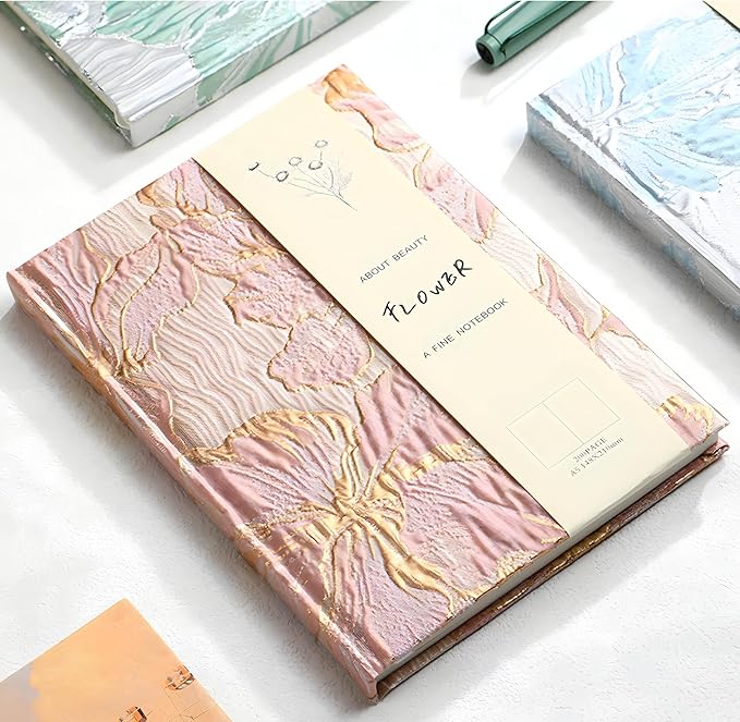 Floral Journal for women, Hardcover Notebook, A5, 6x8, Ruled Pages, Lay Flat, Pretty Journal, Lily Flower, Pink, can be Reading Journal, Writing Notebook, Self Love Journal, Personal Journal