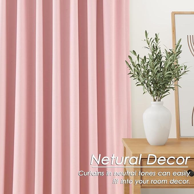 Pink Linen Curtains 90 inch Length 2 Panels Set for Bedroom Thermal Insulated 100% Blackout Linen Drapes Back Tab Neutral Rustic Modern Farmhouse Room Darkening Curtain 52x90