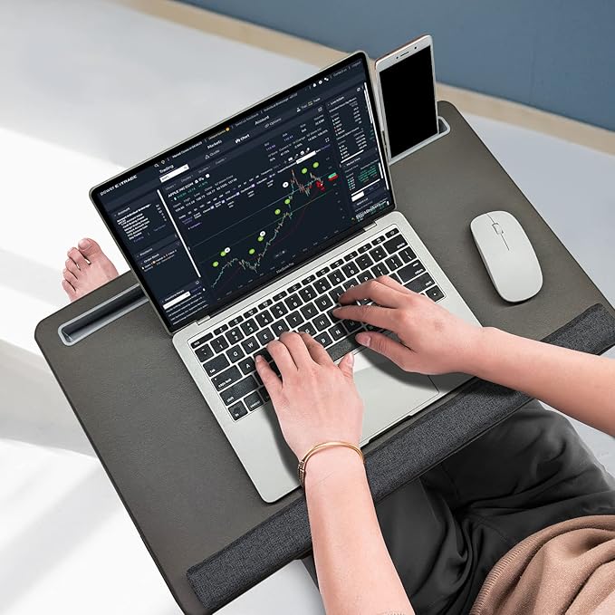 Extra Large Lap Laptop Desk - Full PU Material Mouse Pad Gaming Tray - Portable LapDesk with Phone Holder & Wrist Rest for Notebook, MacBook, Tablet, Bed, Sofa(Gray, Fit Up 17.3-in Laptops)