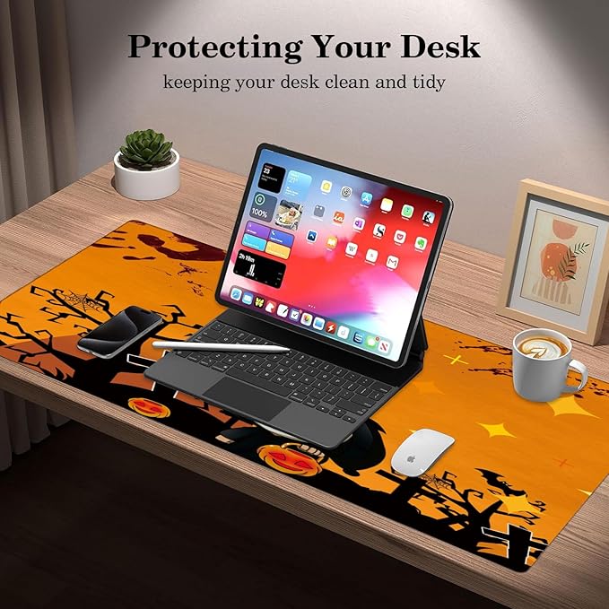 Halloween Desk Pad Protector, Stitched Edges Mouse Pad, Large Office Desk Mat, Non-Slip Desk Blotter, Laptop Desk Pad, Desk Writing Pad for Office and Home (XXL)
