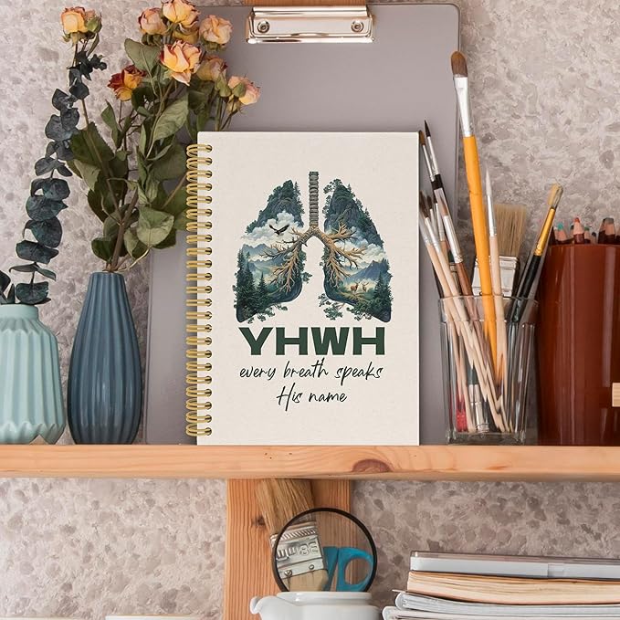 YHWH Christian Spiral Notebook, YHWH Lungs Bible Journaling Notebooks for Note Taking, Religious Scripture Hardcover Journals for Women Men 160 Pages 5.5 x 8.3 Inch, Christian Gifts for Women