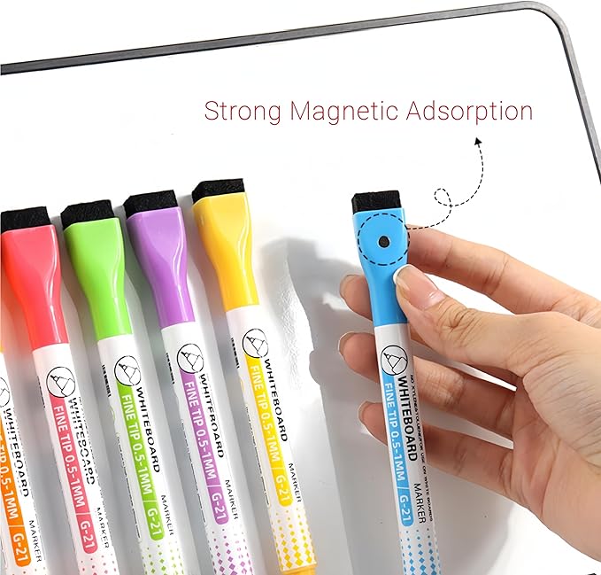 Dry Erase Markers Fine Tip,0.5mm Ultra Fine Dry Erase Markers,10 Colors Whiteboard Markers with Magnetic Eraser,Small Font Writing for Calendar Notebook Note Padg (Multicolor)