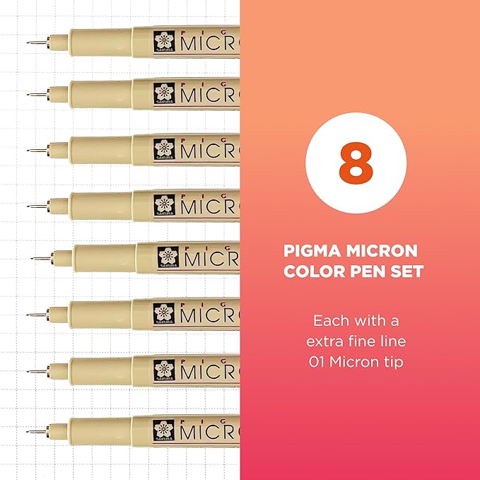 SAKURA Pigma Micron 01, Ass't Archival Colors 8 PK