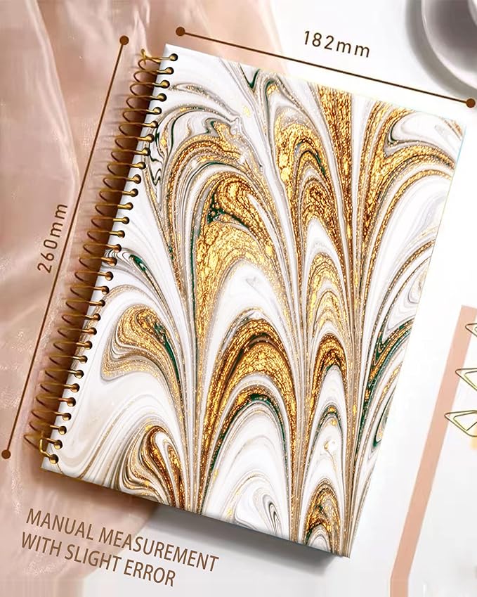 iampanda Spiral Journal Notebook,Cool Strong Twin-Wire Binding with Premium Paper for Girl Women,60 Sheets A5 College Ruled Notebook/Journal,Perfect for School Office Home Gifts,Gold Marble