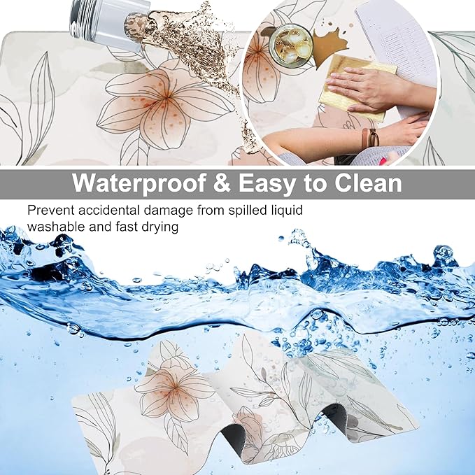 Desk Mat, Abstract Boho Flowers Extended Large Gaming Mouse Pad for Desk XXL, Non-Slip Rubber Base Stitched Edges Long Computer Keyboard Desk Pad Mouse Mat for Home Office Gaming 35.4"X15.7"