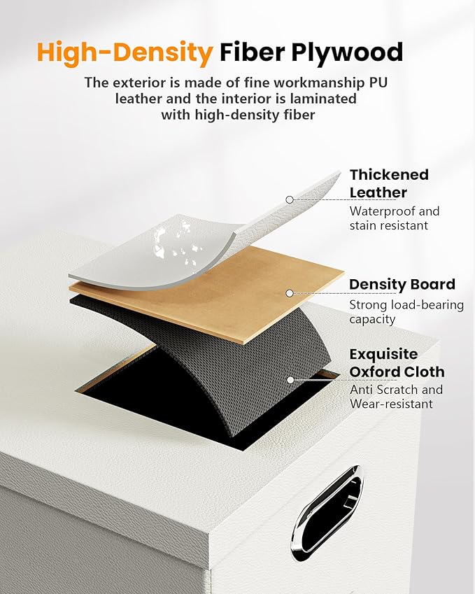 Oterri File Organizer Box,Filing Box with Lid,File Box for Letter/Legal File Folder Storage, Portable Hanging File Box for Office/Decor/Home,1 Pack, White(Leather),Box only