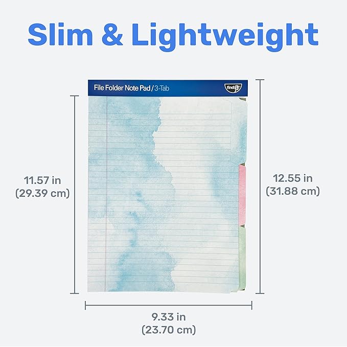 Find It File Folder Notepad - Pack of 12-9.5 x 12.5 Inch Notebook Organizer Folders for Filing, Document, and Clipboard Organization - Watercolor