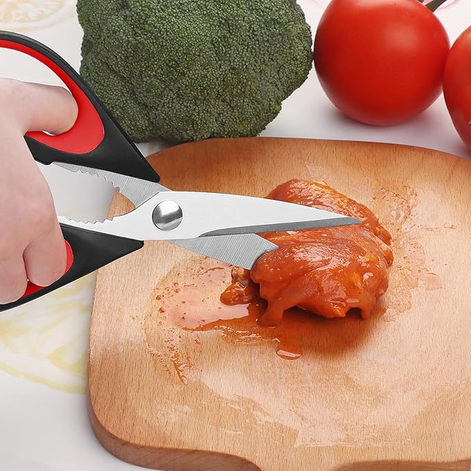 Kitchen Scissors, Stainless Steel Blades, Soft Grip, Multi-Purpose Kitchen Scissors Set, Red/Black, Set of 2