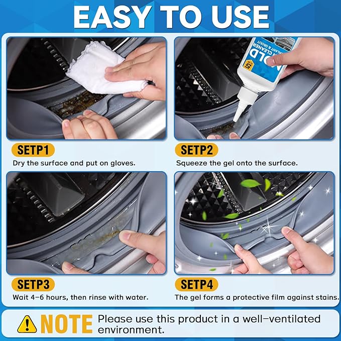 Washing Machine Cleaner Gel, Mold Stain Cleaning Gel with Brush, Highly Effective in Penetration Household Grout Cleaner for Fridge, Bathroom, Shower, Front Load Washer, Tile Bathtub (5.29Fl Oz)