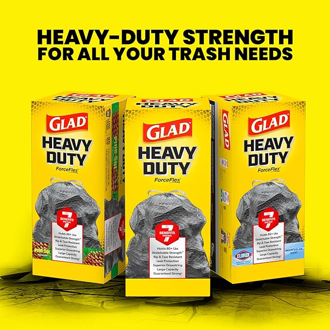 Glad Large 30 Gallon Trash Bags, Unscented Heavy Duty Garbage Bags, Forceflex with Drawstring, 68 Count (Packaging May Vary)
