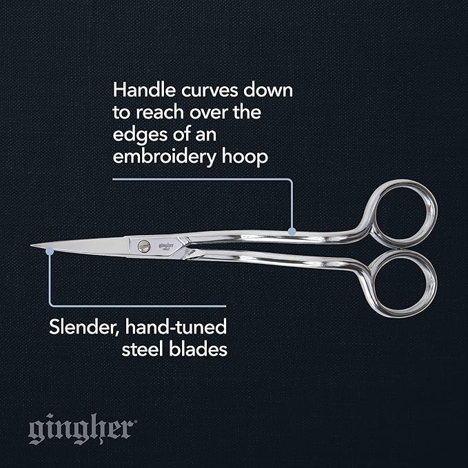 Gingher Double-Curved Embroidery and Appliqu Scissors (6 in.) for Cutting Threads Close to Fabric Sharp and Smooth Cuts