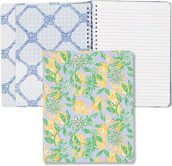 Lilly Pulitzer Concealed Spiral Mini Notebook, 6 x 8.25 Small Journal with 160 College Rules Pages, Make Lemonade