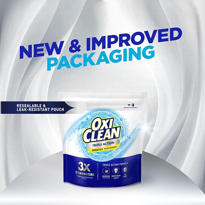 OxiClean Triple Action Versatile Stain Remover Powder, Use with Detergent, Removes Tough Stains like Grease, Blood and Grass, Brightens Colors and Whites, Chlorine Free, 6.5 lbs