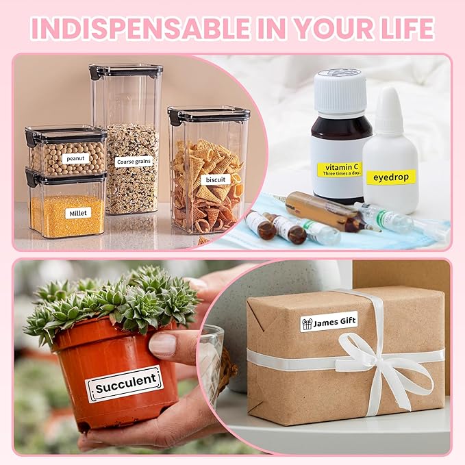 Pink Label Maker Handheld, Rechargeable Bluetooth Label Maker Waterproof-Labels, Keyboard Labeler Machine, Backlit Display, Multiple Symbol Icon Style Templates for Home Office Organization, LM1600