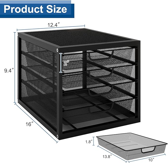 Natwind Mesh Desk Organizer with 4 Tier Sliding Drawers, Office Supplies Desktop Organizers and Accessories Stationery Storage, Paper Sorter, File Binder Organizer for Home Office School,Black