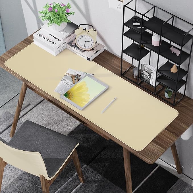 Leather Desk pad Protector, Large Desk mat with Natural Cork & PU Leather,Mouse pad,Non-Slip Office Desk Mat,Waterproof Desk Writing Pad for Office and Home (47in*17in, Apricot)