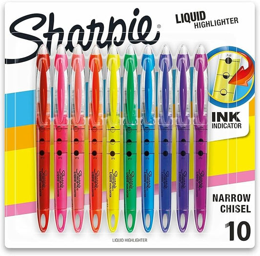 Sharpie Liquid Highlighters, Chisel Tip, Assorted Colors, 10 Count - Journaling, School, Study Supplies