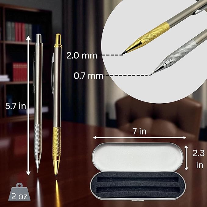 Custom Engraved Mechanical Pencil Set – Personalized 0.7mm & 2.0mm Refillable Drafting Tools – Gift for Architects, Engineers, Students, Designers, Graduation (Pencils Set Engraved)