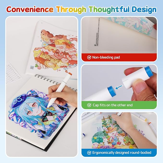 Alcohol Markers Brush Tip - 50 Colors Dual Tip Markers, Brush & Fine Alcohol-based Art Marker Set for Kids Adults Coloring Illustration, Alcohol Sketch Pens with Carrying Case, Non-Bleeding Pad