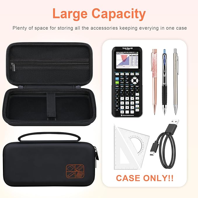 BOVKE Hard Travel Case for Texas Instruments TI-84 Plus CE/TI-84 Plus/TI-83 Plus CE/TI-83 Plus/Casio fx-9750GIII Graphing Calculator, Mesh Pocket for USB Cables, Manual, Pens, Accessories, Black