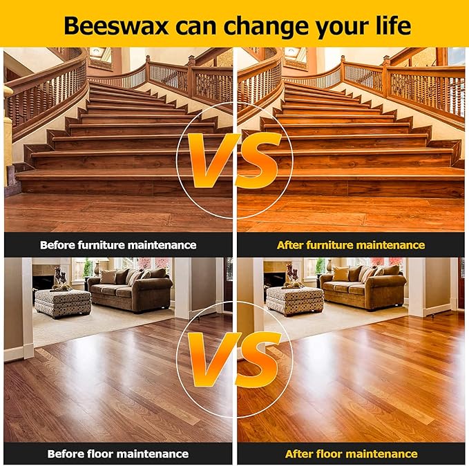 CARGEN Beeswax Furniture Polish, Wood Seasoning Beeswax for Furniture Wood Wax for Dining Table Floor Doors Chairs Cabinets to Protect and Care 5pcs Beeswax Polish and 3pcs Sponges