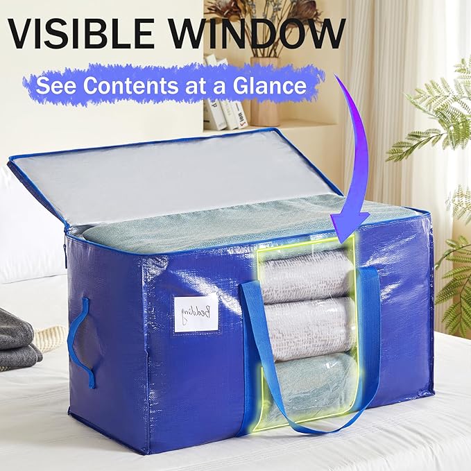Extra Large Moving Bags, 6 Pack Heavy Duty Packing Bags for Moving, Totes For Storage with Visible Window and Wrap Around Handles, Moving Supplies for Space Saving