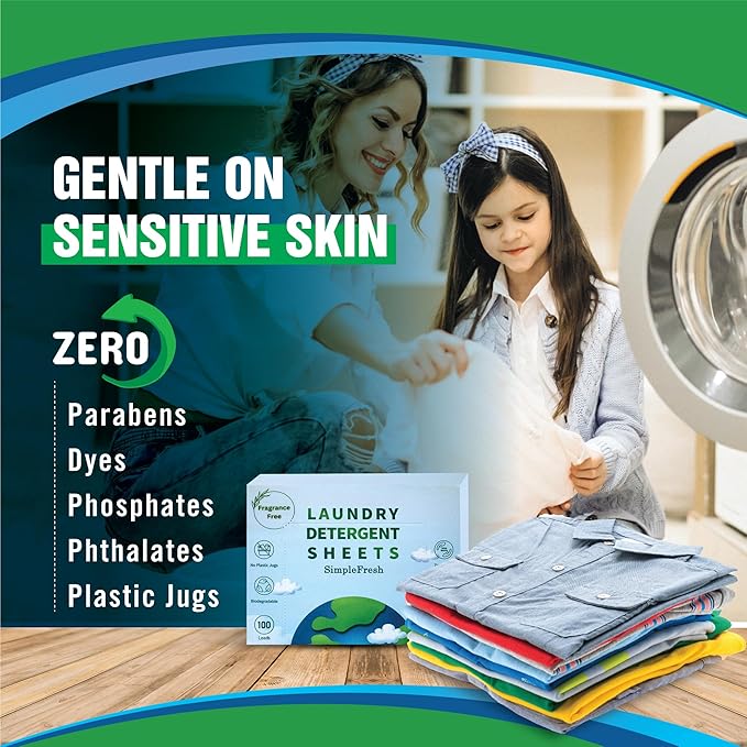 50 Laundry sheets 100 loads | fragrance free product - Laundry Detergent Sheets, Eco-Friendly, Plant-Based, Hypoallergenic, No Plastic Jug Kindly (Fragrance Free)
