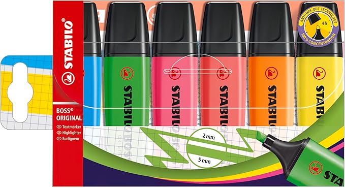 STABILO Highlighter BOSS ORIGINAL - Pack of 6 - Assorted Colors