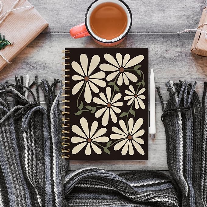 Boho Retro Flowers Spiral Notebook,Bohemian Wildflower Flower Market Lined Notebook Hardcover,College Ruled Notebook Journal for Writing,Boho Gifts for Women Student Teacher,5.5x8.3