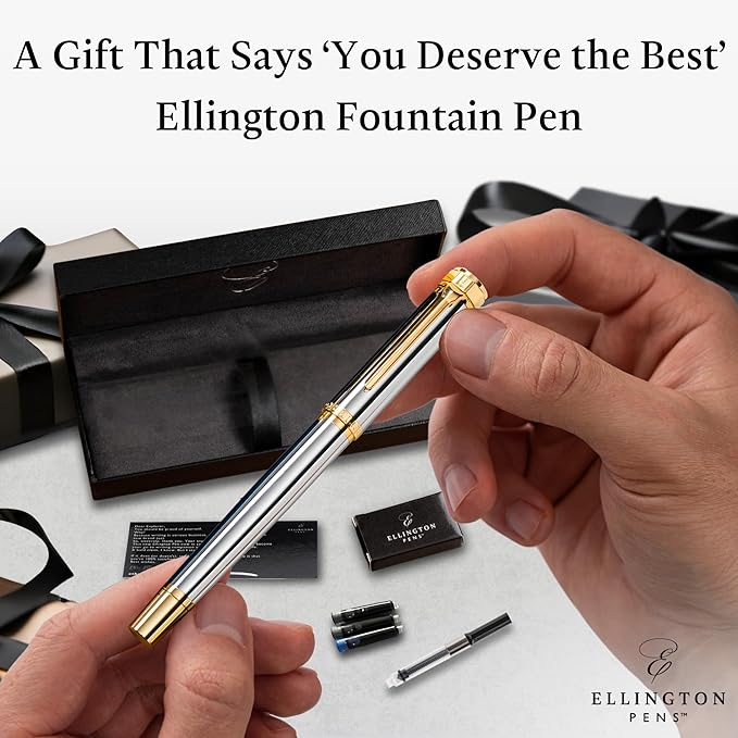 Ellington Pens Luxury Fountain Pen Set - Extra Fine Nib - Includes 3 Ink Cartridges, Refillable Ink Converter, Gift Box - Fountain Pens For Writing, Calligraphy, Journaling (The Presidential Oath)