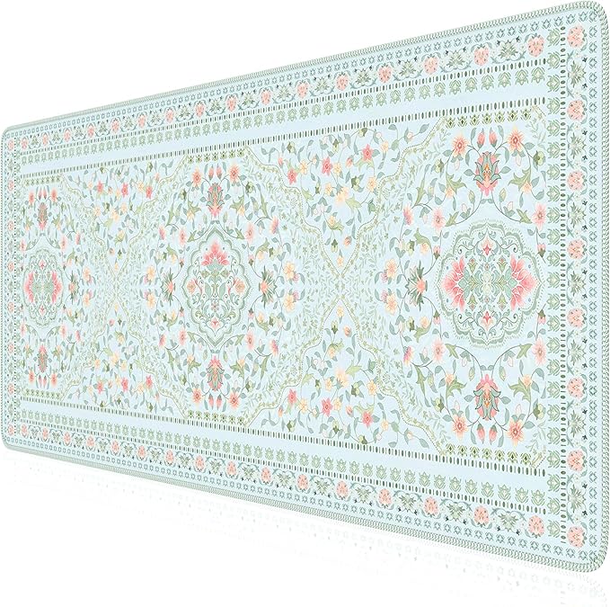 HAOCOO Light Green Computer Pad for Women, Cute Desk Mat with Stitched Edges,Waterproof 35.4" x 15.7" Big Mouse Pad, Anti-Slip Drom Topper Matt, Desk Protector Office Decor