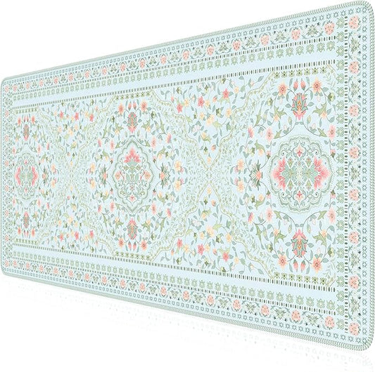 HAOCOO Light Green Computer Pad for Women, Cute Desk Mat with Stitched Edges,Waterproof 35.4" x 15.7" Big Mouse Pad, Anti-Slip Drom Topper Matt, Desk Protector Office Decor