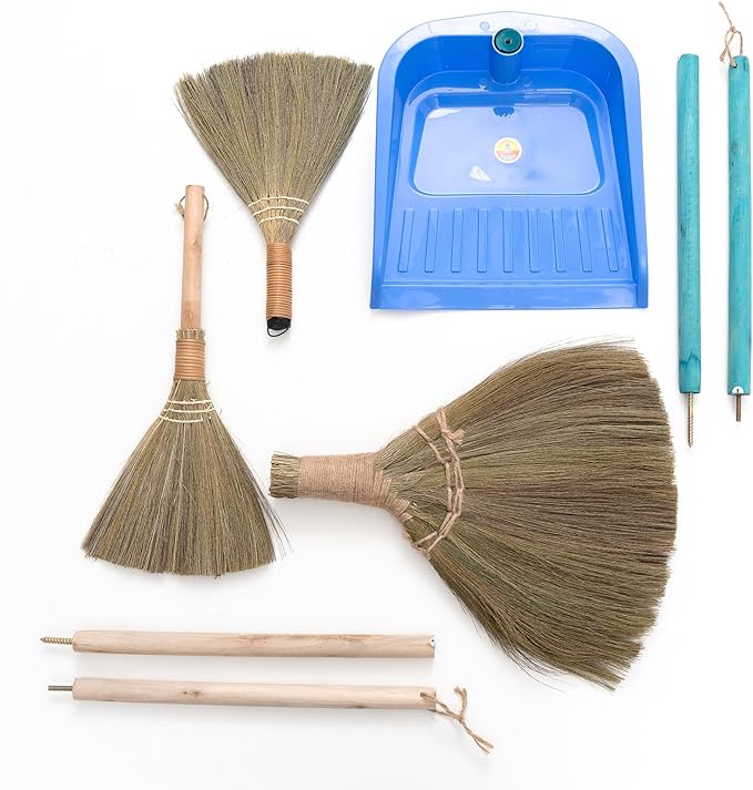 TTS For Home - Broom and Dustpan Set for Home, Set of 3 Brooms - Broomstick for House, Garage, Office, Lobby Room, Kitchen