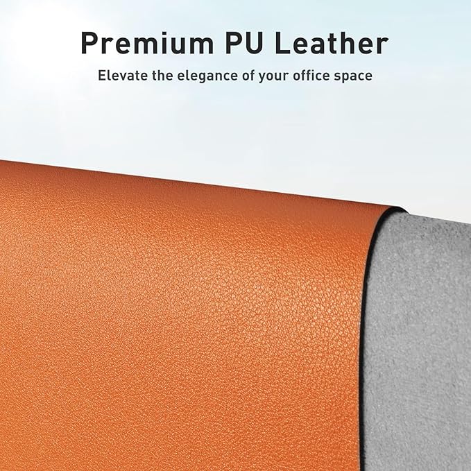 Aothia Leather Desk Pad Protector, Mouse Pad, Office Desk Mat, Non-Slip PU Leather Desk Blotter, Laptop Desk Pad, Waterproof Desk Writing Pad for Office and Home (23.6" x 13.7", Hermes Orange)