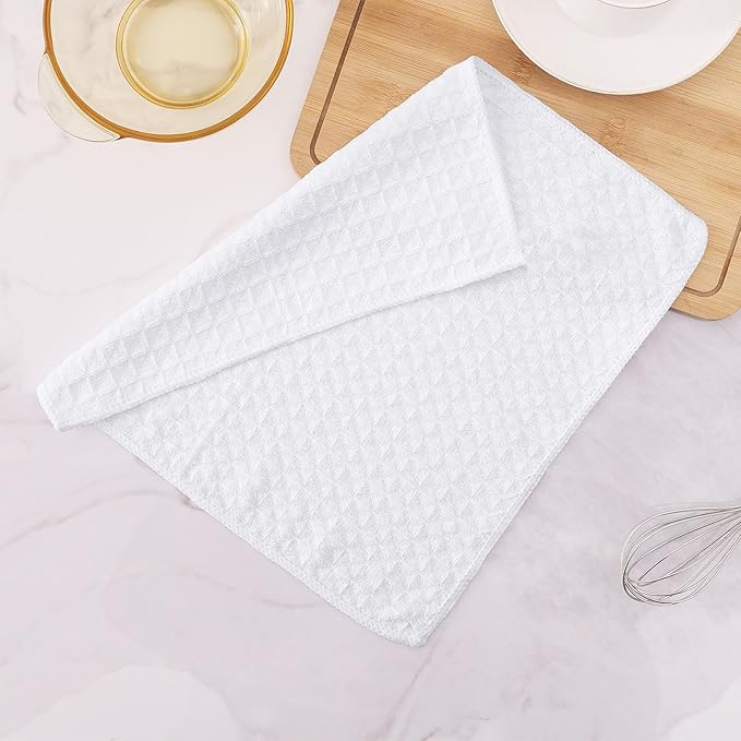 Homaxy Microfiber Waffle Weave Kitchen Dish Cloths, 12 x 12 Inch Ultra Absorbent and Solid Color Dish Towels for Kitchen Fast Drying Dishcloth for Washing Dishes, 12 Pack, White