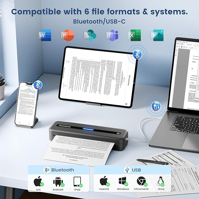 Phomemo Portable Thermal Printer, M832 Inkless Portable Printers Wireless for Travel, Bluetooth Mobile Printer Support 8.5'' x 11'' Letter & A4 Size, with Carry Case and 4 Rolls of Thermal Paper Kit
