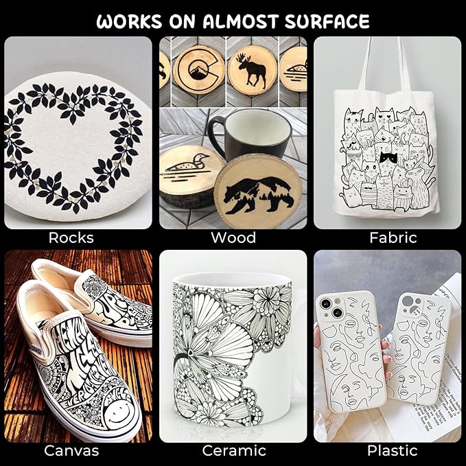 SFAIH Acrylic Black Paint Pens - 8 Pack 2-3MM Medium Tip & 0.7MM Extra Fine Black Permanent Markers for Rock Painting, Wood, Metal, Fabric, Plastic, Canvas, Glass, Ceramic, Diy Crafts