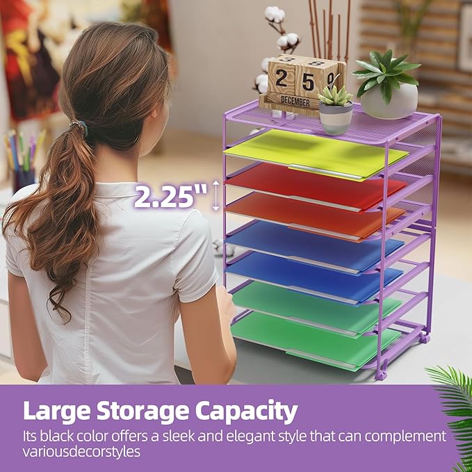 Simple Trending 2 Pack 8 Tier Letter Tray Paper - Mesh Desk File Organizer for Office School Desktop, Violet