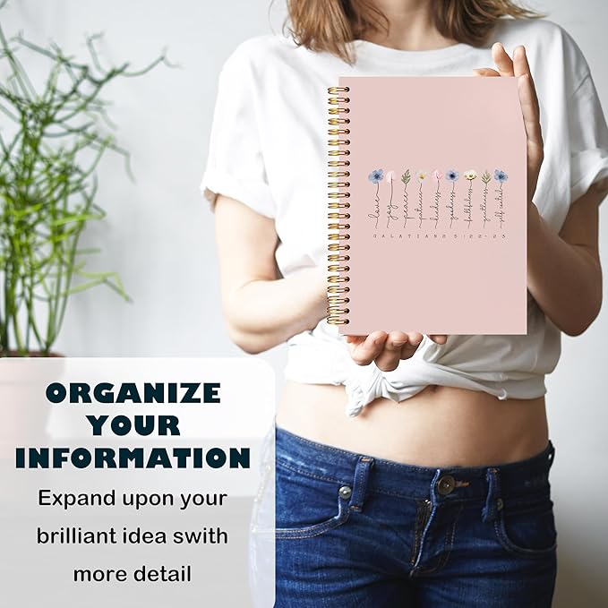 BearCake Fruit of the Spirit Boho Floral Christian Notebook Journal,Bible 5:22-23 Christian Gifts for Women,Bible Notebooks for Note Taking, Bible Journaling Notebook,Spiral Notebook 5.5x8.3 pink