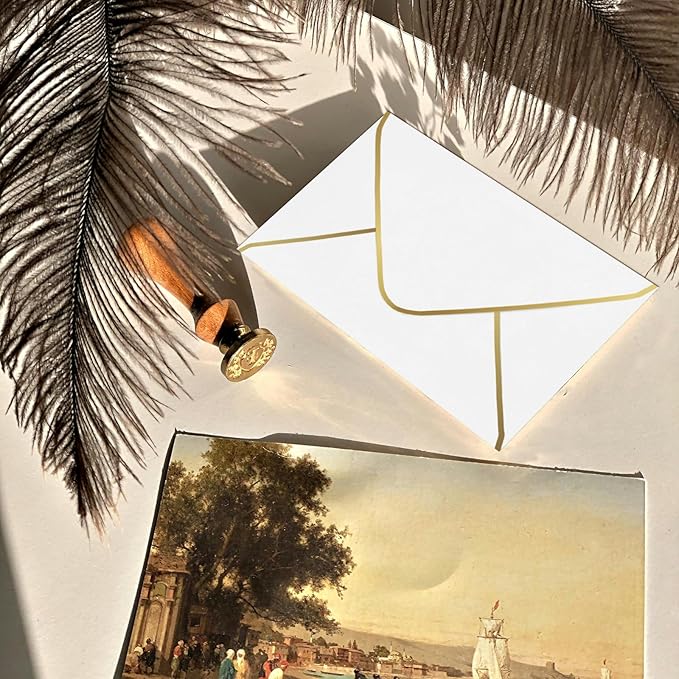 A7 White Envelopes 50 Pcs, Goefun 5x7 V-Flap Fancy Envelopes with Gold Border, for Invitation, Bridal Shower, Wedding, 5.25 x 7.25in