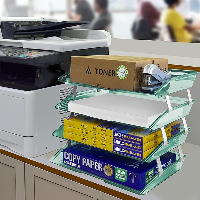 Acrimet Facility 4 Tier Letter Tray, Side Load, Letter Size/A4, Desktop File Organizer, Plastic (Clear Green)