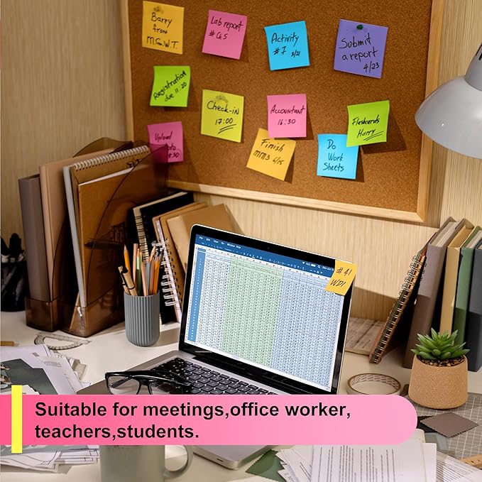 OHOME Sticky Notes - 12 Pads, 3”x3” - Colorful Self-Stick Post Notes Bulk - Office Desk Accessories | Teacher Classroom Must Haves,Aesthetic School Supplies for Home,Stocking Stuffers for Women