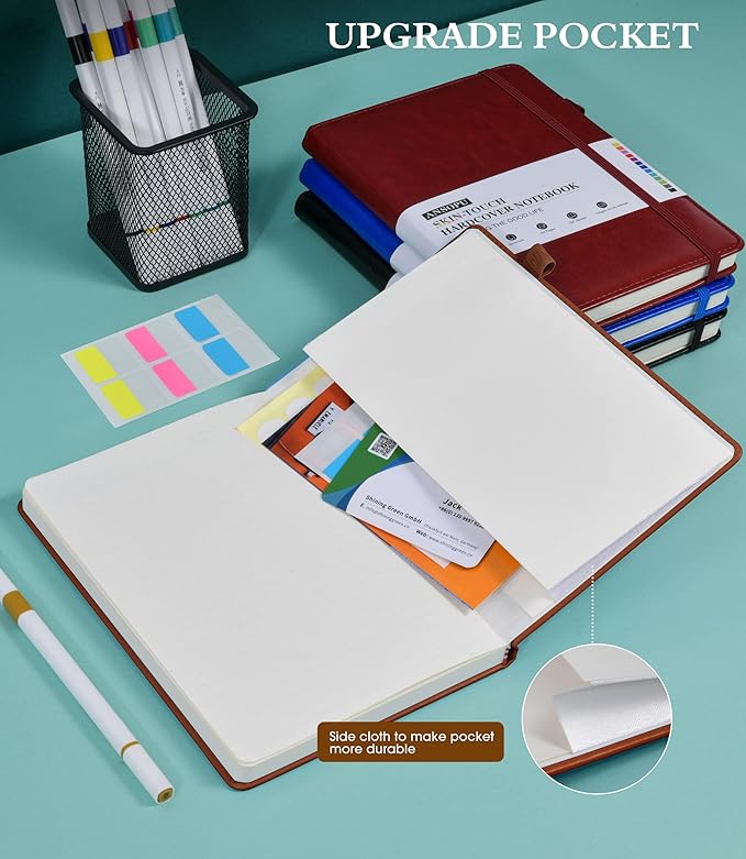 Lined Journal Notebook for Writing, A5 100 GSM Thick Paper, Leather Hardcover Journal for Woman Men, Travel Journal Diary 160 Pages(5.75'' X 8.38''Brown)