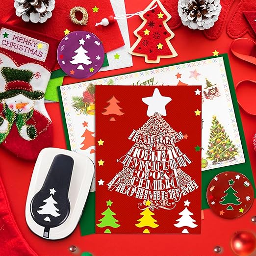 Christmas Punch, 1 inch Paper Punch for Christmas, Shape Hole Punches, Christmas Tree Punches for Paper Crafting, Pine Tree Puncher Lever Action Crafts Punch, Xmas Hole Punch for Scrapbooking DIY Arts