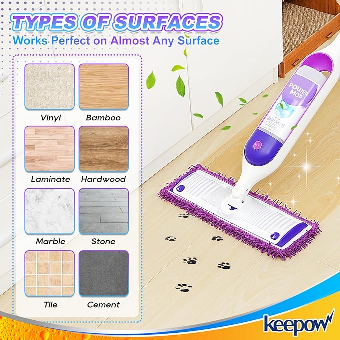 KEEPOW 6 Pack Reusable Mop Pads Compatible with Swiffer PowerMop, Wood Floor Pads Microfiber Mop Replacement Refills Machine Washable for All Floor Surfaces