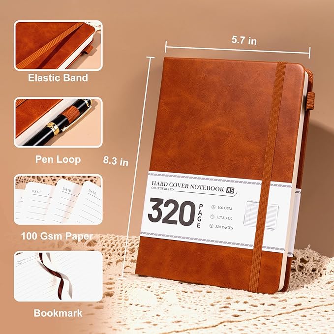 CAGIE 2 Pack Journals for Men Women- Journaling Notebooks Journals Leather for Writing Work Diary A5 Hardcover Thick