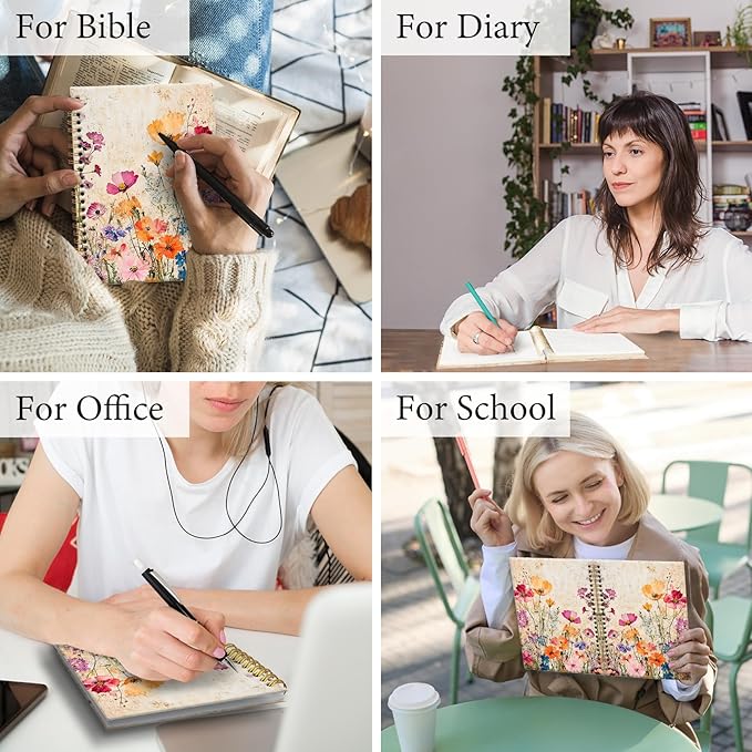 Vintage Floral Notebook Journal 5.5x8.3in, Cottagecore Wildflower Botanical Journal for Writing, Retro Floral Notebooks for Note Taking, Aesthetic Hardcover Spiral Notebook