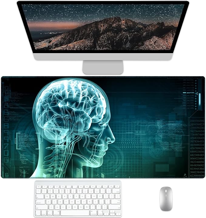 Science Fiction Brain Desk Pad Protector, Stitched Edges Mouse Pad, Large Office Desk Mat, Non-Slip Desk Blotter, Laptop Desk Pad, Desk Writing Pad for Office and Home (31.5" x 15.7 ")