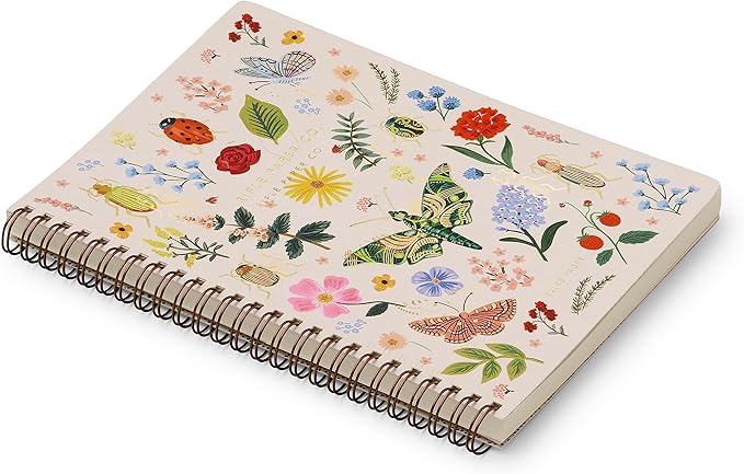 RIFLE PAPER CO. Spiral Notebook | 150 Ruled Pages, Inner Storage Pocket Folders, Double-Spiral Binding, Metallic Gold Foil Accents (8.25" L x 6.25" W), Curio