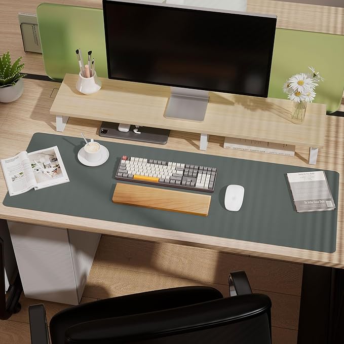 Aothia Leather Desk Pad Protector, Office Desk Mat, Large Mouse Pad, Laptop Desk Pad, Non-Slip PU Leather Desk Blotter, Waterproof Desk Writing Pad for Office and Home (Jungle Green, 47" x 17")